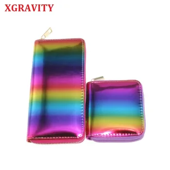 XGRAVITY 2021 нов горещ Дъга цветни портфейли елегантни дами клатчи свободно време жена лазер ярък портфейл нов портмонето H018