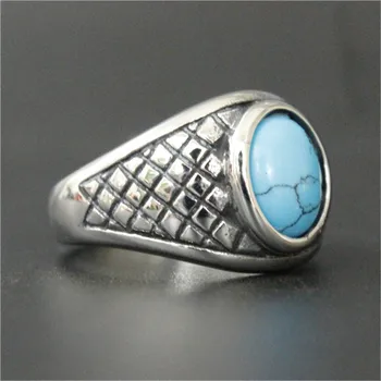 1бр подкрепа на совалката Син Камък пръстен от неръждаема стомана 316L мода момчета мъжки нови стоманени пръстени