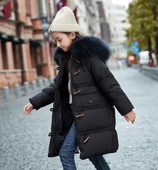 Децата дълъг пуховик зима Нов високо качество сгъсти надолу палтото на момичето мода на горно облекло потници тийнейджърката парк 6-14Y ws1882