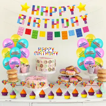 Украса за рожден ден блок банер балон набор w / торта Toppers за декорация на партита сцена празнични атрибути деца дете възрастен момиче
