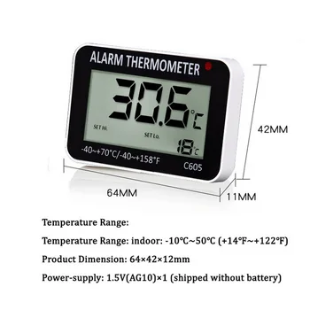 Висящи магнитен дигитален термометър аларма за фризера на хладилника с висока и ниска температура сигнализация-10C-50C (батерията не е включена в комплекта)