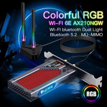 WiFi 6E Intel AX210 PCIe безжичен адаптер Bluetooth 5.2 3000Mbps 2.4 G/5G/6GHz МУ-MIMO WiFi6 Карта Network RGB 802.11 ax Windows 10
