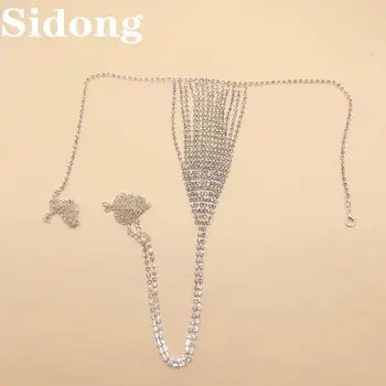 Мода new sexy women ' s close fitting crystal tassel body chain очарователен планински кристал, бикини, прашки, аксесоари за нощен клуб