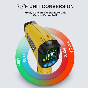 Висока инфрачервен лазерен електронен термометър цветен дисплей Безконтактен термометър пирометр ИНФРАЧЕРВЕН термометър пистолет