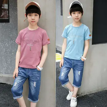 Горещото лято 2 елемента костюми Baby Boy Clothing Set Letter Style тениска + шорти дрехи за деца 4 5 6 7 8 9 10 11 12 13 години