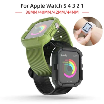 Силиконов Спортен каишка за Apple Watch 5 4 3 2 1 38 мм 42 мм ленти с корпус, гумена каишка за часовник каишка за Iwatch series 5 4 40 мм 44 мм