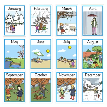 12 бр./компл. да учат английски месеци на годината флаш карта ръководство на английски плакат A4 голям карти забавни играчки за деца, детски подаръци