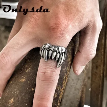 Човек подарък пънк-рок хладен племе орки Вълк зъб пръстени за мъже от неръждаема стомана колоездач стил, животни, бижута Drop Shipping OSR622