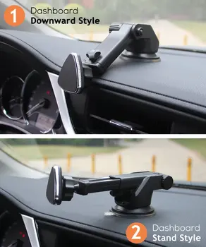 Магнитен държач за закрепване на мобилен телефон, поставка за табло на автомобила на предното стъкло на силен магнит прибиращ се от дългата ръка на 360 ротация за iPhone X