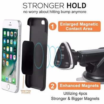 Магнитен държач за закрепване на мобилен телефон, поставка за табло на автомобила на предното стъкло на силен магнит прибиращ се от дългата ръка на 360 ротация за iPhone X