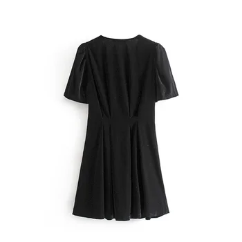 Нова мода V-образна яка с къс ръкав однорядная пуговица бархатное къса рокля за есента на жените през 2021 г.