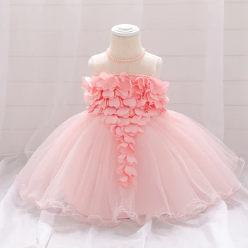 2021 Baby Girl Summer Дантела Сърце White Dresses Baby Girls Princess Dress Кръщение Облекло Новородено Рожден Ден На Дрехи За Момичета