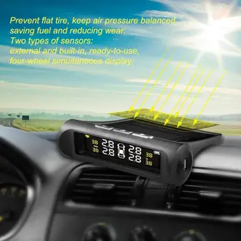 Автомобилна система за контрол на налягането в гумите TPMS SP370 Car Security Solar Wireless LCD манометър с 4 датчици за налягане в гумите
