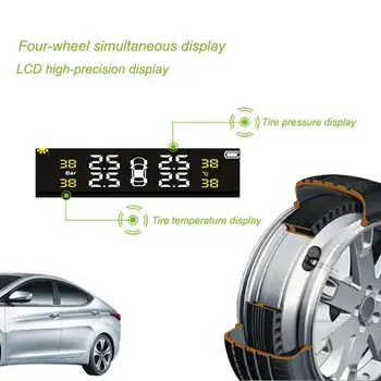 Автомобилна система за контрол на налягането в гумите TPMS SP370 Car Security Solar Wireless LCD манометър с 4 датчици за налягане в гумите