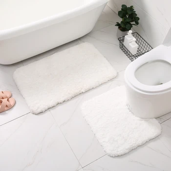 Бял мат за баня комплект противоскользящих тоалетни постелки U-образна форма на правоъгълник подови килими за баня страничния вход мат душ кабина