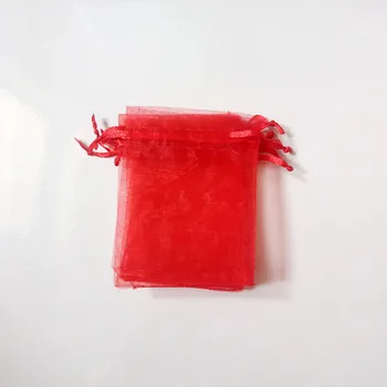 Червена органза чанта 100 бр. на бижута, опаковане на дисплея бижута чанта подарък чанта сватба Drawstring чанта жена, подарък за съхранение на дисплея чанти