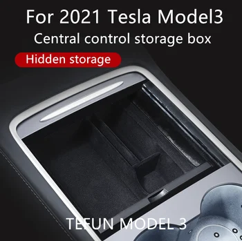 Tesla Model3 Car Централен Подлакътник Кутия За Съхранение На Tesla Model 3 2021 Аксесоари Централна Конзола Флокирование Организатор Контейнери Нови