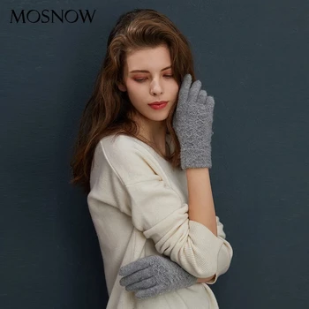 Жените възли ръкавици зимни дамски ръкавици 2020 нови дами концентрирана топли вълнени твърди ръкавици есен женски зайци кожа мека Варежка