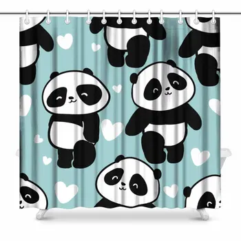 Aplysia Сладко Panda плат баня душ завеса декор комплект с куки 72 x 72 инча