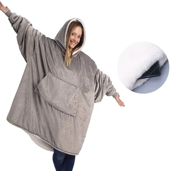 Носимые ТЕЛЕВИЗИЯ одеало с качулка одеяла за възрастни разтегателен уютен Супер меко топло одеяло с ръкави сива врана големи hoody