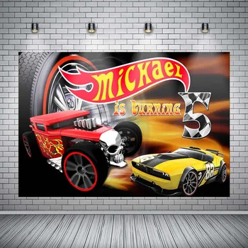 Флаг на състезателен автомобил, на фона на снимки за момчета Baby Shower Hot Wheel Party маса за фото студио снимка фон
