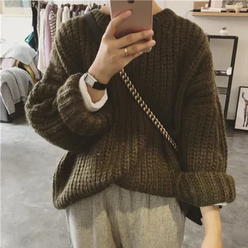 Shengpalae2021 есен и пролет нов стил корейски голям размер мързелив стил дебел конец вязаный пуловер пуловер дамски блузи ZT781