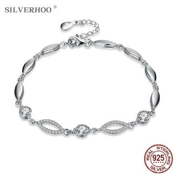 SILVERHOO минималистичен стерлинги сребърни гривни за жени искрящ Циркон гривна-верига сребро 925 бижута романтичен сватбен подарък