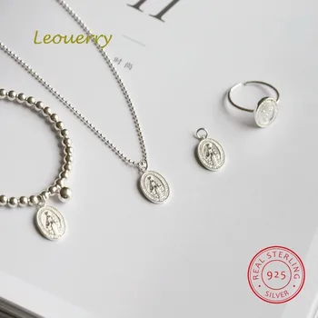 Leouerry 925 стерлинги сребърни бижута комплект на Дева Мария окачване/колиета/гривни/пръстени комплект за католическия религиозен комплекта бижута