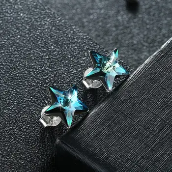 LEKANI 925 сребро Звезда обеци за жени сини искрящи обеци Crystal приятелка, подарък за Рожден Ден изискани бижута