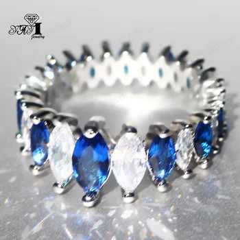 YaYI Бижута Мода Принцеса Cut Full Circle 14CT Blue Zircon Silver Color годежни пръстени любителите на сватбени партита 1460