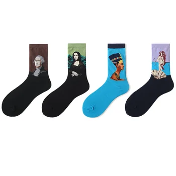 4пары / Много гореща разпродажба Есен Зима Мъжки чорапи изкуството на Ван Гог стенописи на световно прочутата картина с маслени бои от Дамски чорапи Смешни чорапи размер 36-44