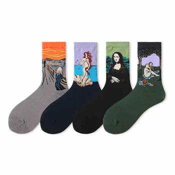 4пары / Много гореща разпродажба Есен Зима Мъжки чорапи изкуството на Ван Гог стенописи на световно прочутата картина с маслени бои от Дамски чорапи Смешни чорапи размер 36-44