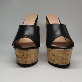 Olomm Hot Women Платформа Slingback Sandals клинове сандали на висок ток с отворени пръсти елегантни черни вечерни обувки Women US Plus Size 5-20