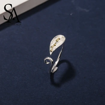 SA SILVERAGE Moment в момента стерлинговое сребро 925 проба старинни златни листни пръстени за жени Bijoux Natural Fashion Jewelry регулируеми пръстени