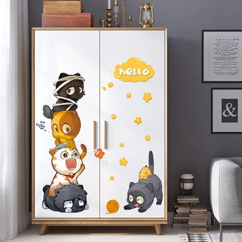 Карикатура сладък котка комбинация стикер на стената вратата на хладилника прозорци, стенни картини за детска стая Шкаф украса на тапети, стикери, етикети