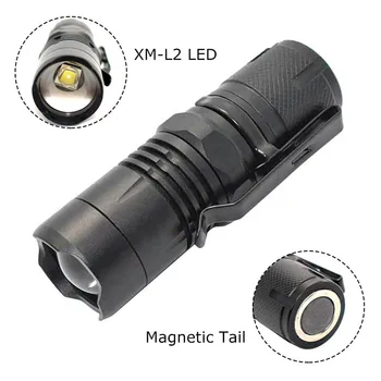 Ултра ярък 2000LM XML L2 Zoom LED фенер мини магнитен Linterna водоустойчив малък факел +акумулаторна батерия 16340+зарядно устройство