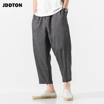 JDDTON мъжки памук спално бельо, ежедневни прави панталони за джогинг национален стил традиционна японска градинска облекло свободни зреещи JE045
