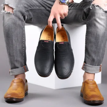 Мъжки Ежедневни обувки от естествена кожа, луксозна марка 2020 мъжки лоферы мокасини дишащи слипоны черни обувки за шофиране плюс размер