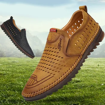 Мъжки Ежедневни обувки от естествена кожа, луксозна марка 2020 мъжки лоферы мокасини дишащи слипоны черни обувки за шофиране плюс размер