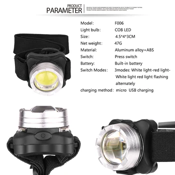 5000Lumens вградена батерия LED headlamp USB-Rechargeable COB work light 3 light mode водоустойчив фар за риболов, къмпинг