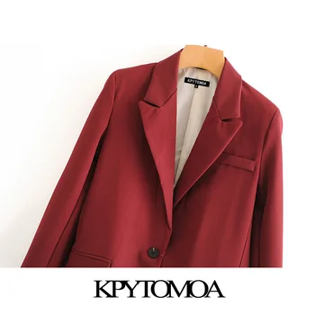 KPYTOMOA жени 2020 мода офис носи една бутона блейзър винтидж палто с дълъг ръкав джобове на Дамски връхни дрехи и шикозни блузи
