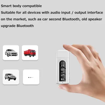 6 в 1 Bluetooth 5.0 предавател приемник кола FM MP3 плейър с дисплей и микрофон за разговори със свободни ръце стерео аудио 3.5 мм Aux Jack безжичен