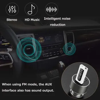 6 в 1 Bluetooth 5.0 предавател приемник кола FM MP3 плейър с дисплей и микрофон за разговори със свободни ръце стерео аудио 3.5 мм Aux Jack безжичен