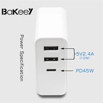 Bakeey 45W 57W Type C Dual USB Quick Charger 3.0 PD Power Charger-USB зарядно устройство EU Plug преносим най-бързият кабел за зареждане на мобилен телефон