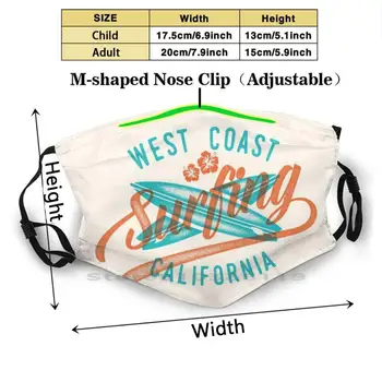 Западното Крайбрежие Сърфинг Калифорния Печат За Многократна Употреба Маска Фпч2. 5 Филтър Маска За Лице За Деца, Сърф Калифорния Кали Socal Surf West Coast