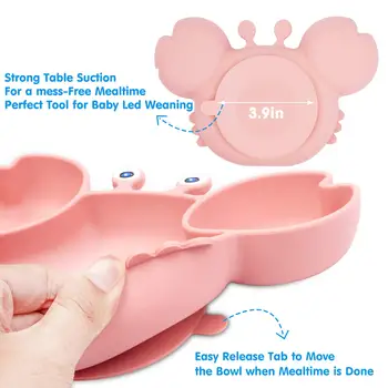 BPA безплатно микровълнова, миялна машина Крабообразная Силиконова смукателна табела за деца самостоятелно обучение се раздели чиния чиния купа