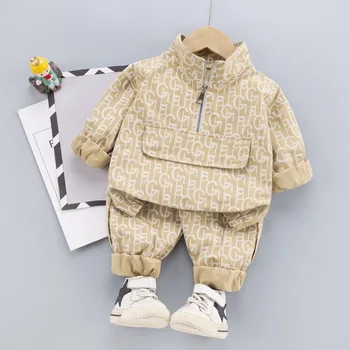 Нова пролет Kid a Boy Girl Clothing Brand случайни спортен костюм с дълъг ръкав писмо палто комплекти, Детски дрехи, детски панталони 1 2 3 4 5 години