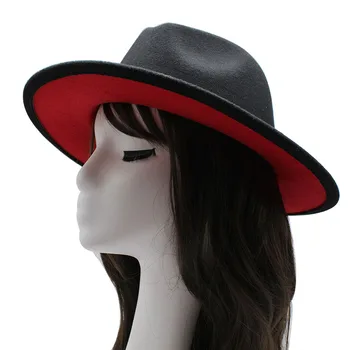 56-61 см мъже жени черно червено лоскутный вълнен филц дискета Джаз филц шапки с панделка група широка периферия Панама мека мъжка шапка официална шапка