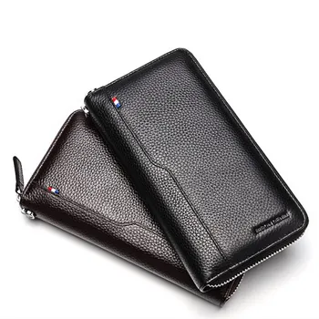 BISON DENIM коровья кожа клатч портмонета за мъже RFID заключване на притежателя на картата в чантата си портмонето дълъг телефон в чантата си W8226