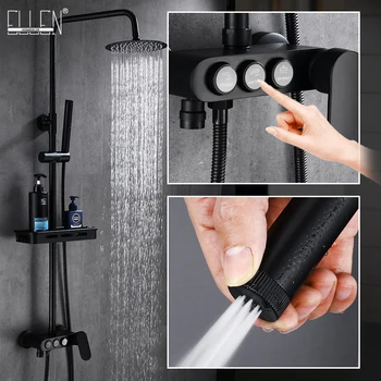 Черен дъжд смесители за душ набор от стенен дъжд смесител за душ за съхранение на вана, смесител горещ студен с ръчен душ EL3903